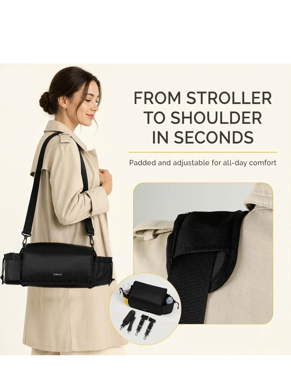 Black Stroller Organizer - One-hand Release